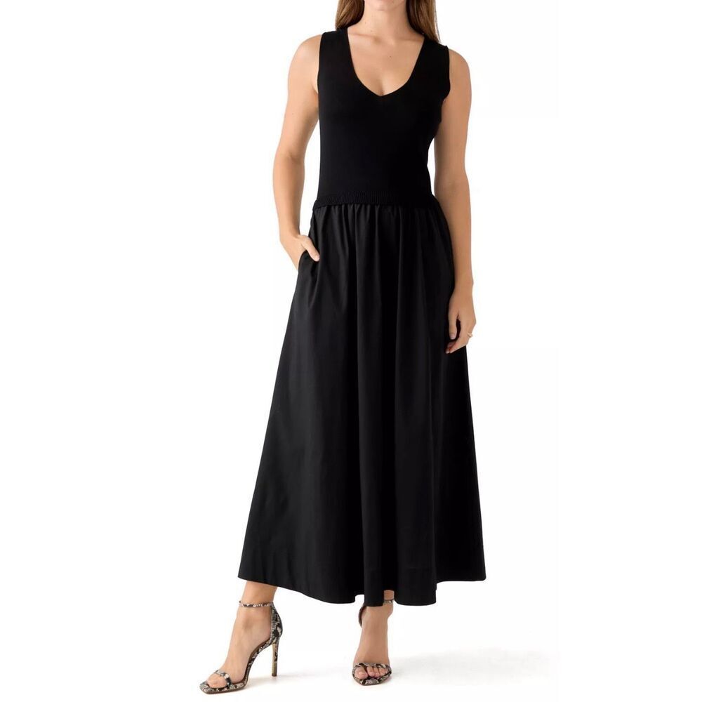 Taylor Twofer Sweater Midi Dress - Black Mixed Media - XS NWT